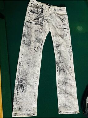 Men's White Skinny Jeans with Black Faded Wash